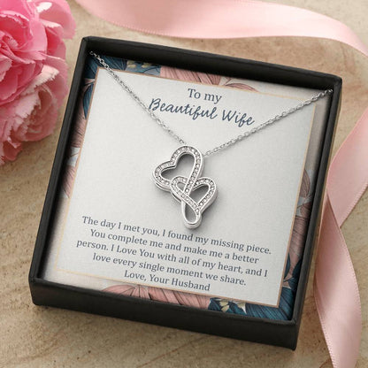 To My Wife The Day I Met You - Leaf Double Hearts Necklace