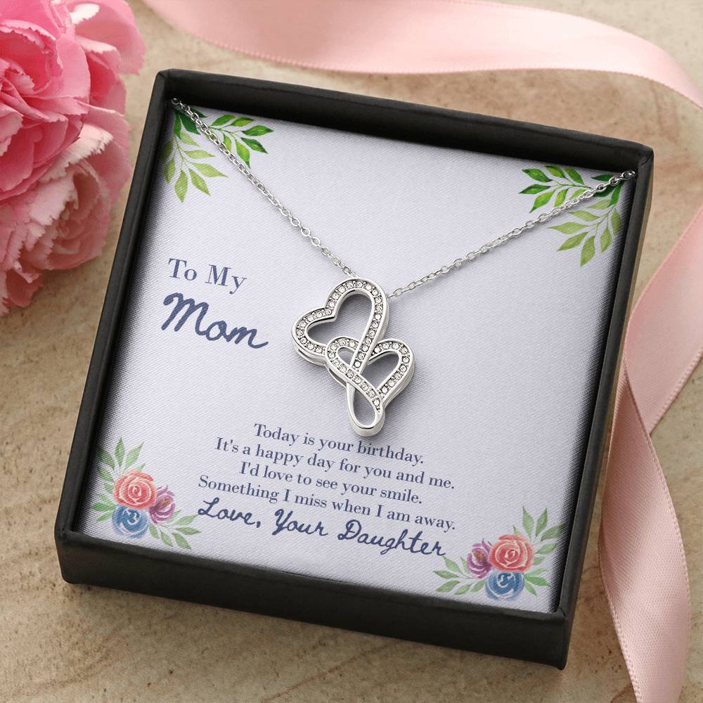 Double Heart Necklace With Love To See A Smile On Your Birthday Message Card Gift For Mother Double Hearts Necklace