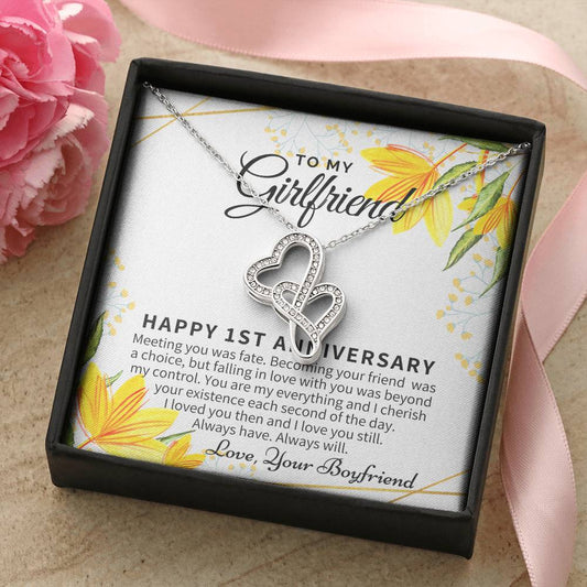 1St Anniversary Gift For Girlfriend Personalized Anniversary Gift One Year Anniversary Gifts 1 Year Anniversary Gift F Double Hearts Necklace