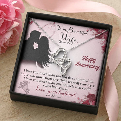 To My Wife Necklace - Anniversary Gift For Wife -  Double Hearts Necklace