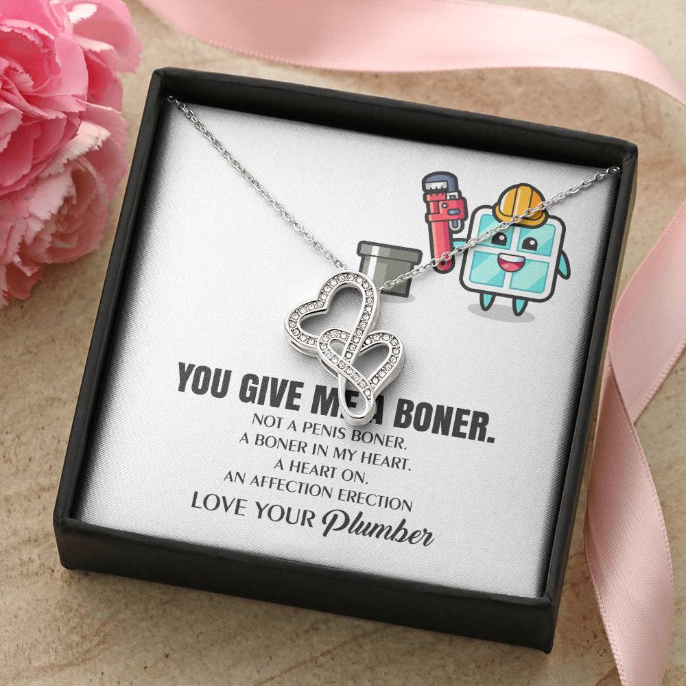 You Give Me A Heart Boner An Affection Erection  Funny & Sarcastic Love For Her Mature Gag Plu Double Hearts Necklace