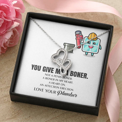You Give Me A Heart Boner An Affection Erection  Funny & Sarcastic Love For Her Mature Gag Plu Double Hearts Necklace