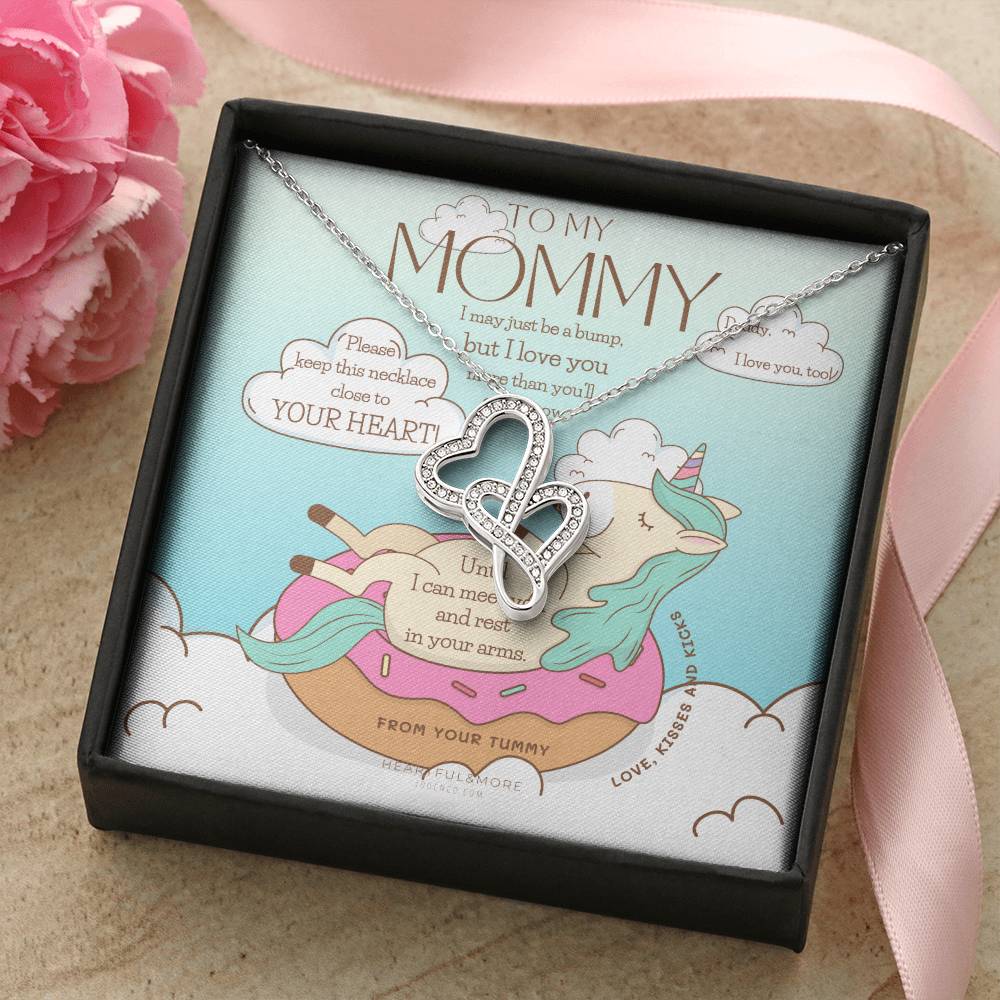 Baby Shower Gift  New Mommy Necklace  Pregnant Wife Gift  I May Just Be A Bump But I Love You  To Mummy From Bump  To  1 Double Hearts Necklace