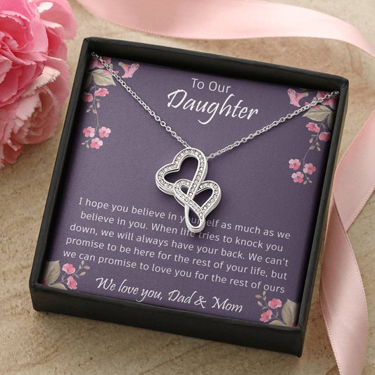 Daughter Mother's Day Gift - To My Daughter Necklace From Mom Dad - Grown Up Daughter Gift From Mom - Gift For Daughte Double Hearts Necklace
