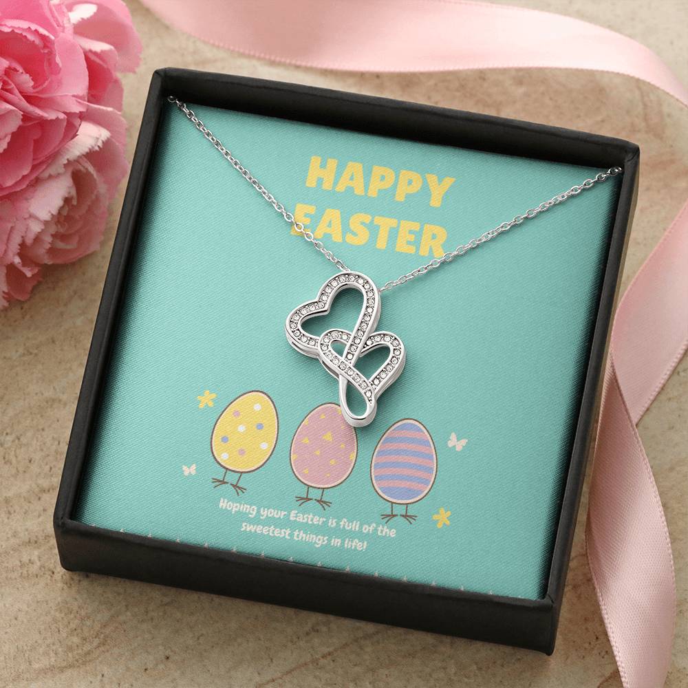 Collection Granddaughter - Hoping Your Easter Is Full Of The Sweetest Things Double Hearts Necklace