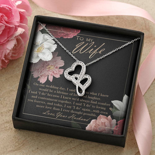 To My Wife Wedding Anniversary Gift - Double Heart Wife Of The Bride Necklace Wife Of The Bride Gift From Husband - We Double Hearts Necklace