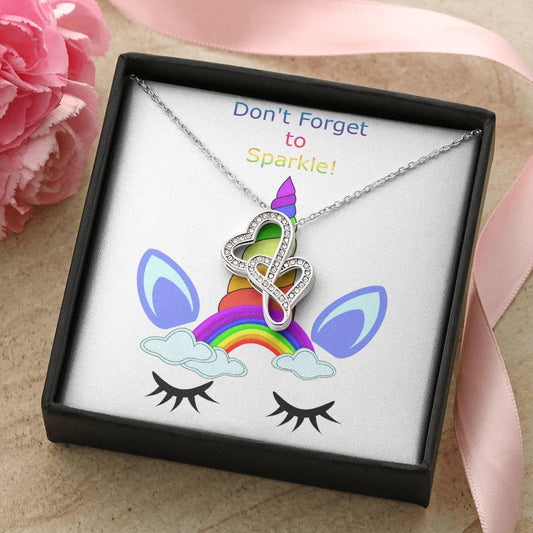 For Your Daughter Unicorn Don't Forget To Sparkle Two Hearts Necklace Colorful Magical Birthday Gift Double Hearts Necklace