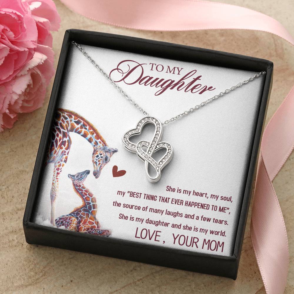 Gift For Daughter From Mom - Daughter Mother Necklace - Giraffe Necklace - Mother And Daughter - Mom Gifts From Daught 3 Double Hearts Necklace