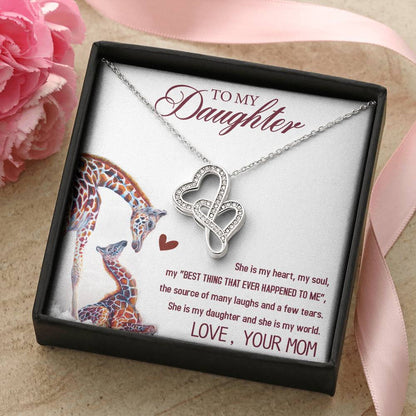 Gift For Daughter From Mom - Daughter Mother Necklace - Giraffe Necklace - Mother And Daughter - Mom Gifts From Daught 3 Double Hearts Necklace