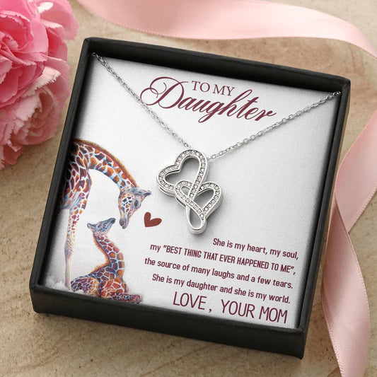 Gift For Daughter From Mom - Daughter Mother Necklace - Giraffe Necklace - Mother And Daughter - Mom Gifts From Daught 3 Double Hearts Necklace