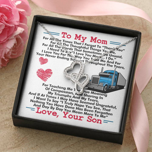 Trucker's Mom -  Double Hearts Necklace