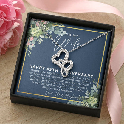 49Th Anniversary Gift For Wife 49Th Anniversary Gifts 49 Year Anniversary Gift Ideas 49 Year Wedding Anniversary Gift  Double Hearts Necklace