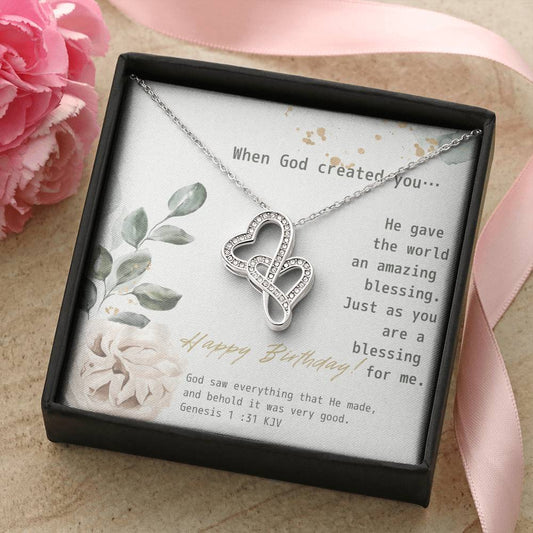 You Are My Blessing  Happy Birthday Double Hearts Necklace