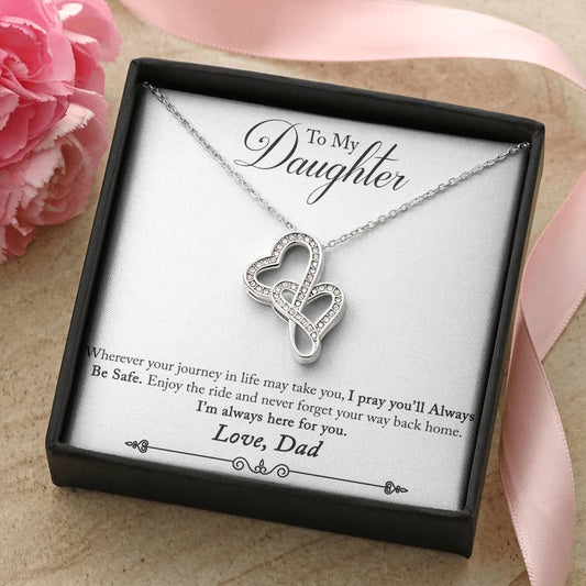 Gift For Daughter From Dad Double Heart Necklace With Message Card Double Hearts Necklace