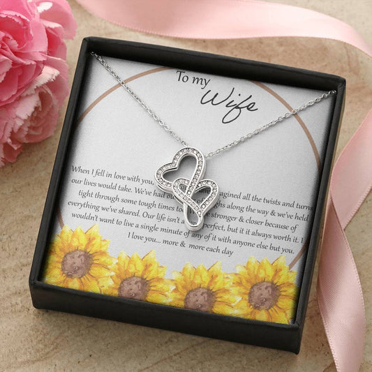 To My Wife When I Fell In Love With You - Daisy Double Hearts Necklace