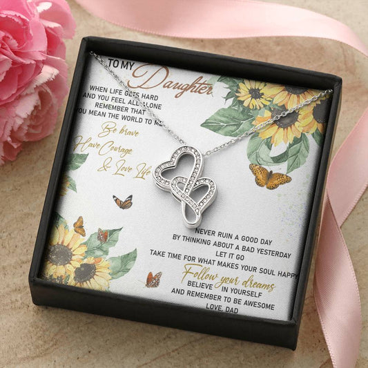 Dad To Daughter Double Heart Necklace Gift -  Daughter Birthday Gift - Daughter Jewelry - Daughter Necklace Dad To Dau Double Hearts Necklace