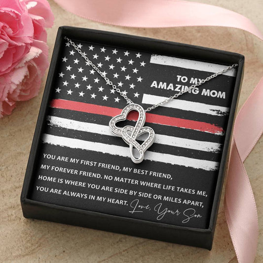 Fire Fighter Mom Necklace-Firefighter Mom Mother's Day Gift From Son-Fireman Mom Jewelry-Firefighter Mom Jewelry-Gift  Double Hearts Necklace