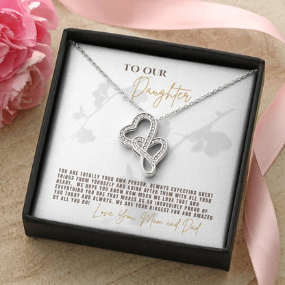 Daughter Gift Parents With Special Message Card Double Heart Necklace Gift Present For Daughter Double Hearts Necklace
