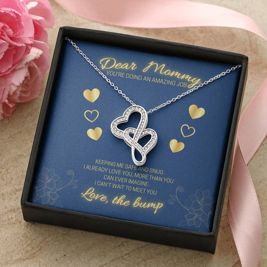 Dear Mommy - Love The Bump Blue Double Hearts Necklace