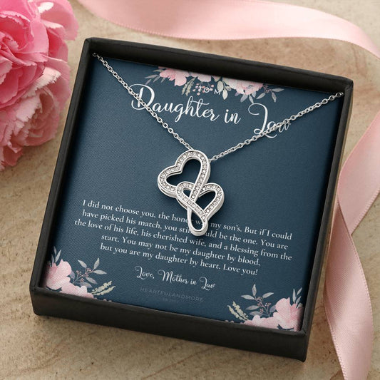 Daughter-In-Law Gift Necklace Wedding Gift Jewelry From Mother-In Law Gift For Bride Daughter-In-Heart Double Hearts Necklace