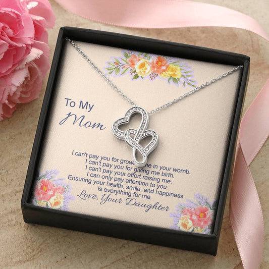 Double Heart Necklace With I Can't Pay You Message Card Gift For Mother Double Hearts Necklace