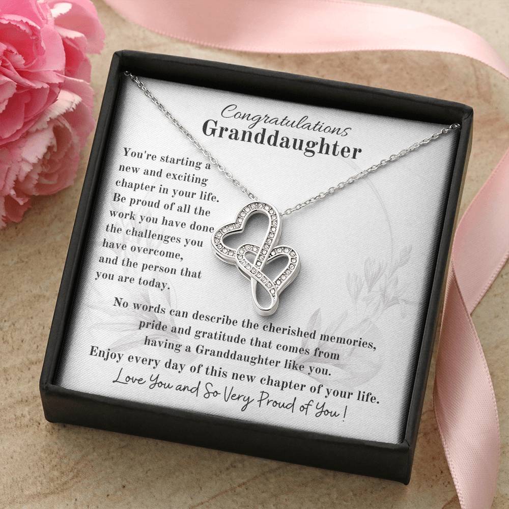 Congratulations Granddaughter- A New Chapter In Your Life Double Hearts Necklace