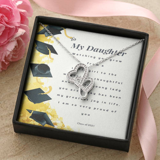 Daughter Graduation  Proud Parent Proud Grandparent Double Hearts Necklace