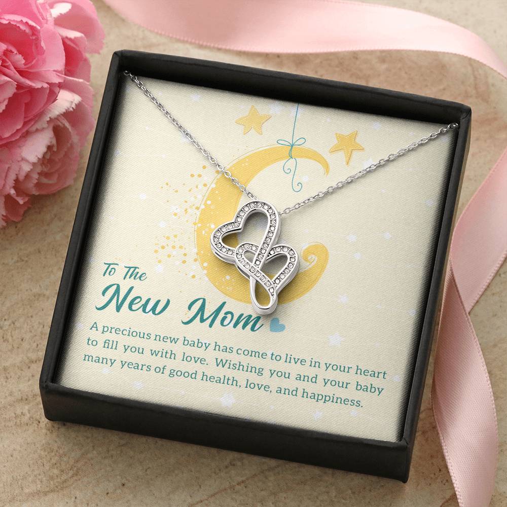 To The New Mom - A Precious New Baby -  Double Hearts Necklace