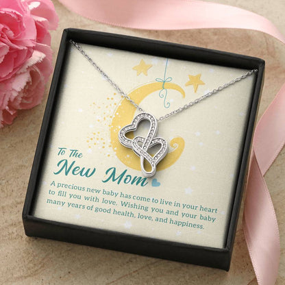 To The New Mom - A Precious New Baby -  Double Hearts Necklace