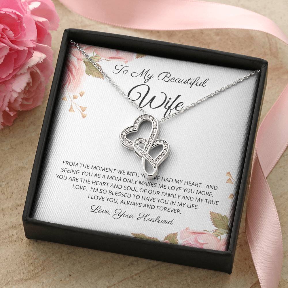 Dear Wife Happy Anniversary - Double Hearts - Love Your Husband - Wife Christmas Gift From Husband Wife Christmas Gift 2 Double Hearts Necklace