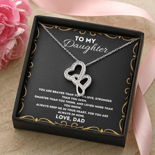 Double Heart Necklace Gift - To Daughter From Dad Necklace - Dad And Daughter Never Forget I Love You Gift From Dad -  Double Hearts Necklace