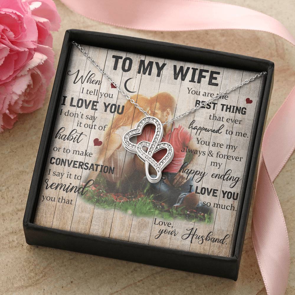 To My Wife Necklace Last Minute Birthday Gift Deep Love Messages For Wife Romantic Wife Gift Husband To Wife Necklace  1 Double Hearts Necklace
