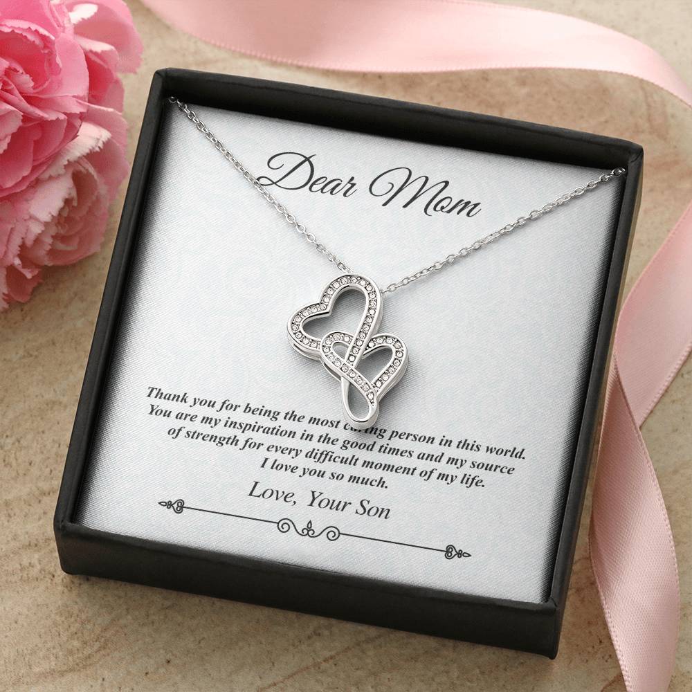 Dear Mom Double Heart Necklace - The Most Caring Person In This World Double Hearts Necklace