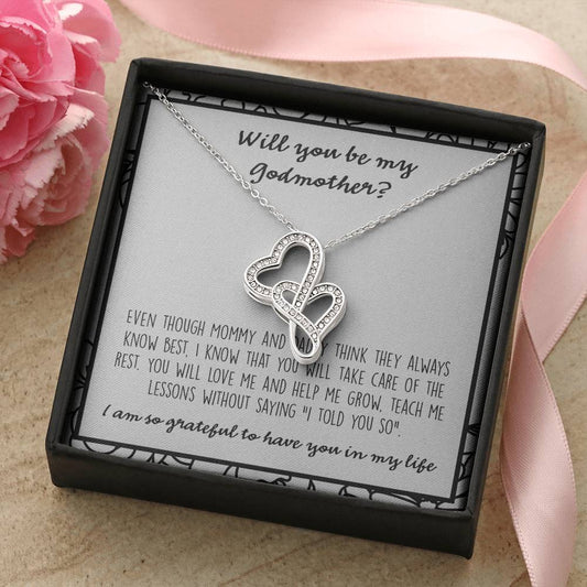 Will You Be My Godmother Double Hearts Necklace