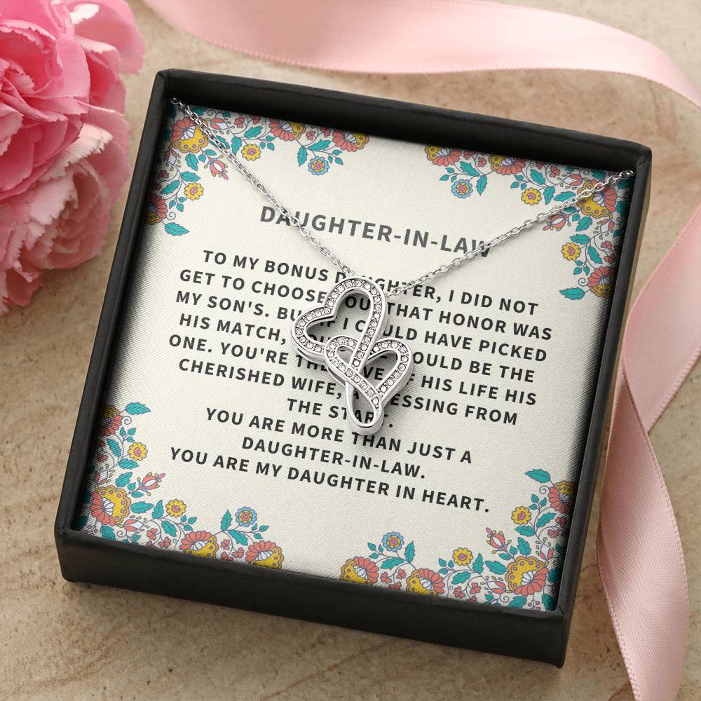 Daughter-In-Law Gift Necklacewedding Giftjewelry From Mother-In Lawgift For Bridenecklacepersonalized Necklace Family  Double Hearts Necklace