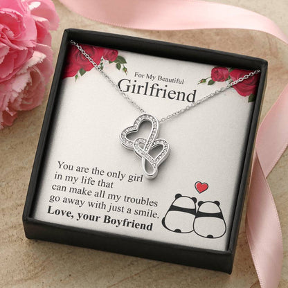 Valentines Gifts For Girlfriend Necklace Valentine's Day Gift For Her?? Double Hearts Necklace