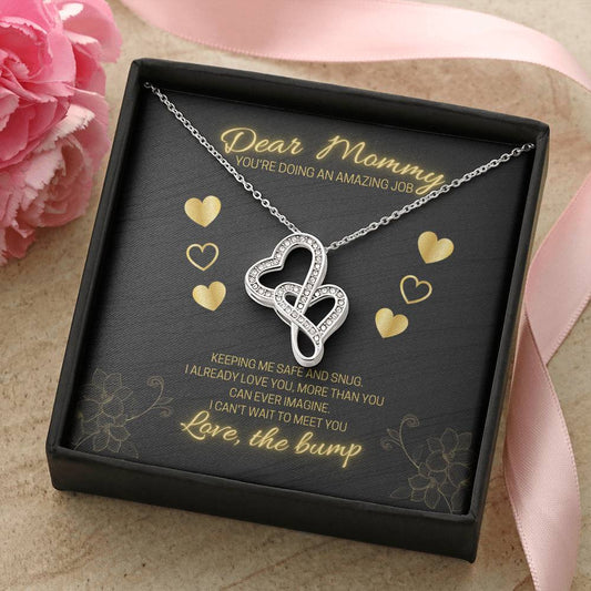Dear Mommy - Love The Bump Black Double Hearts Necklace