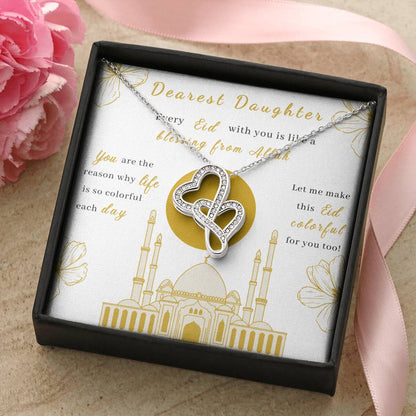 Double Heart Necklace Gift - Blessing From Allah - Arabic Eid Necklace - Islamic Eid Gift -  Arabic Gift  - Gift For I Double Hearts Necklace