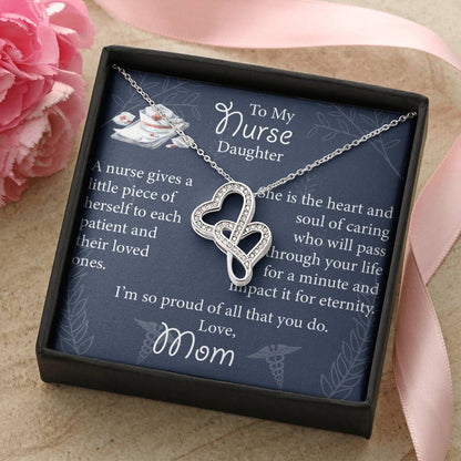 Double Heart Nurse Daughter Necklace  - Mothers Day Gift For Nurse - Birthday Gift For Nurse Daughter - Gift Necklace  Double Hearts Necklace