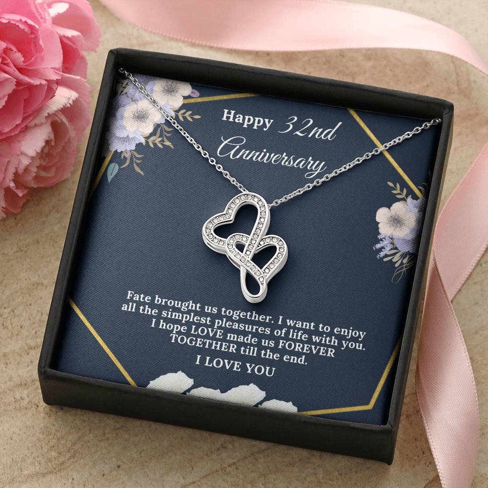 32 Year Anniversary Gift For Wife 32 Years Together For 32Nd Anniversary Anniversary Gift For Anniversary For Her Doub Double Hearts Necklace