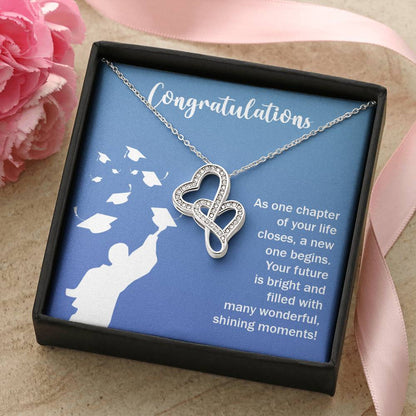 Congratulations Class Of 2021 Double Hearts Necklace