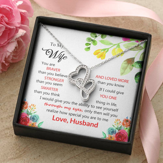To My Wife Double Hearts Beautiful  Necklace Gift For Wife Husband Gift  From Wifelove Your Husbnad. Double Hearts Necklace