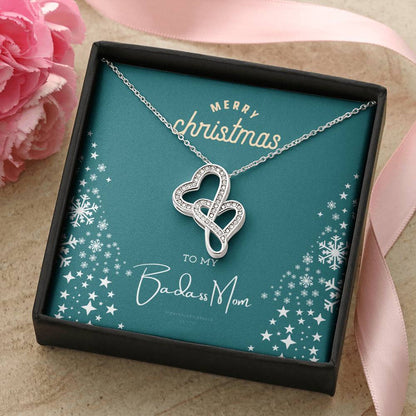 Christmas Gift For Mom Necklace Gift For Mom To My Mom Merry Christmas X-Mas Jewelry Gift For Mom Mother Christmas Gif Double Hearts Necklace
