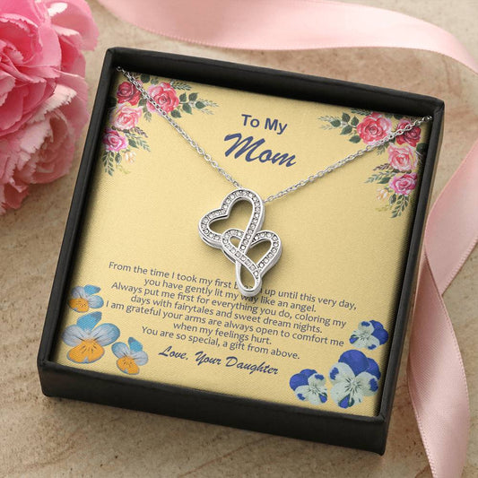 Double Heart Necklace With My Mom Is My Angel Card Double Hearts Necklace