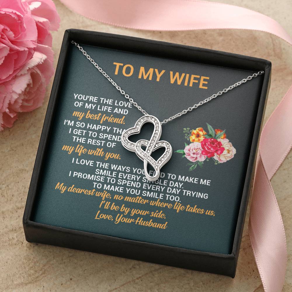 Dear Wife Happy Anniversary - Double Hearts - Love Your Husband - Wife Christmas Gift From Husband Wife Christmas Gift 3 Double Hearts Necklace