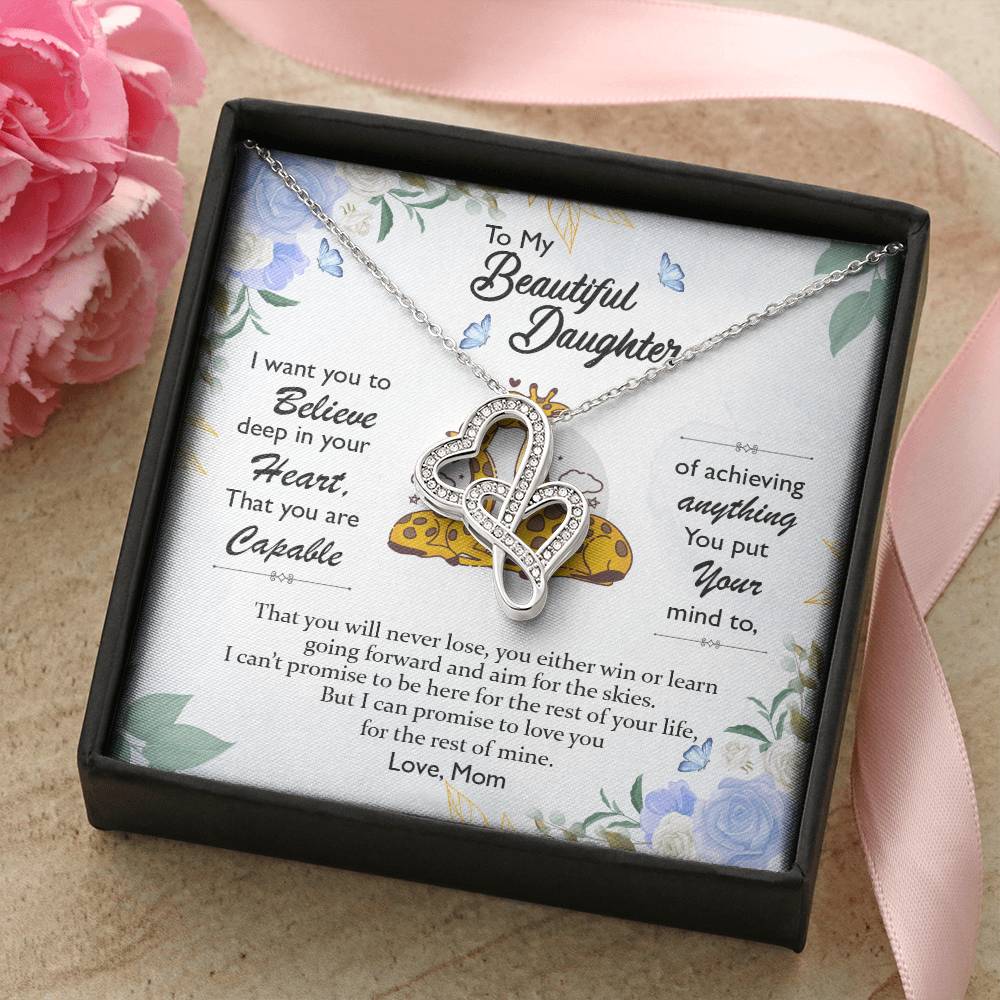 Gift For Daughter From Mom - Daughter Mother Necklace - Giraffe Necklace - Mother And Daughter - Mom Gifts From Daught Double Hearts Necklace