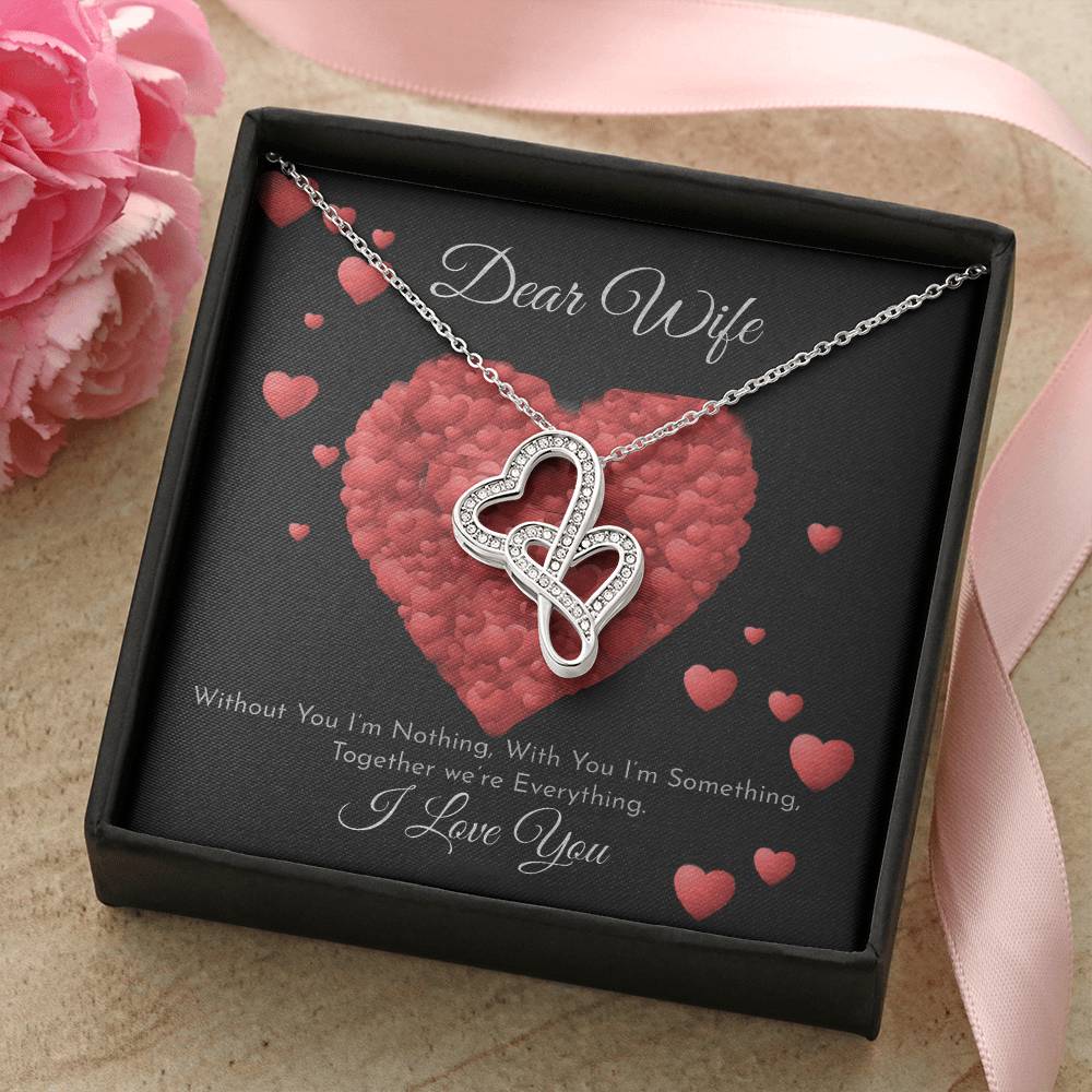 Dear Wife - I Love You - 925 Sterling Silver Pendant Double Hearts Necklace