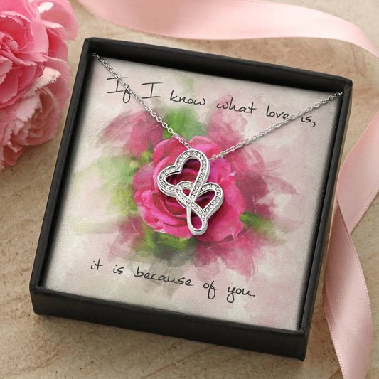 Double Heart Necklace– Red Rose Message Card Double Hearts Necklace