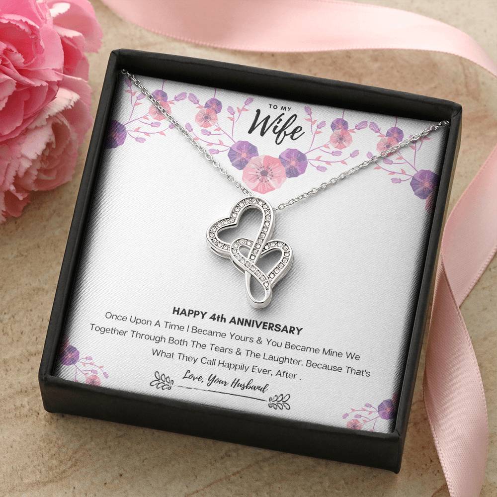 4Th Wedding Anniversary Gift For Wife Double Hearts Necklace