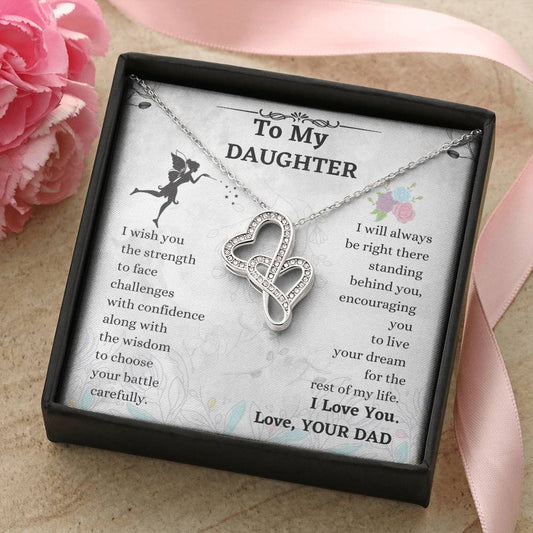 Double Heart Necklace Gift - To Daughter From Dad Necklace - Dad And Daughter Never Forget I Love You Gift From Dad -  3 Double Hearts Necklace